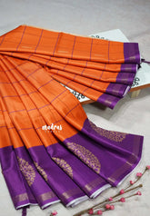 Orange with Purple - Yamini Paper silk with traditional border